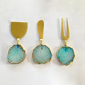 Set of 3 Aqua Agate Cheese Knives/Spreaders