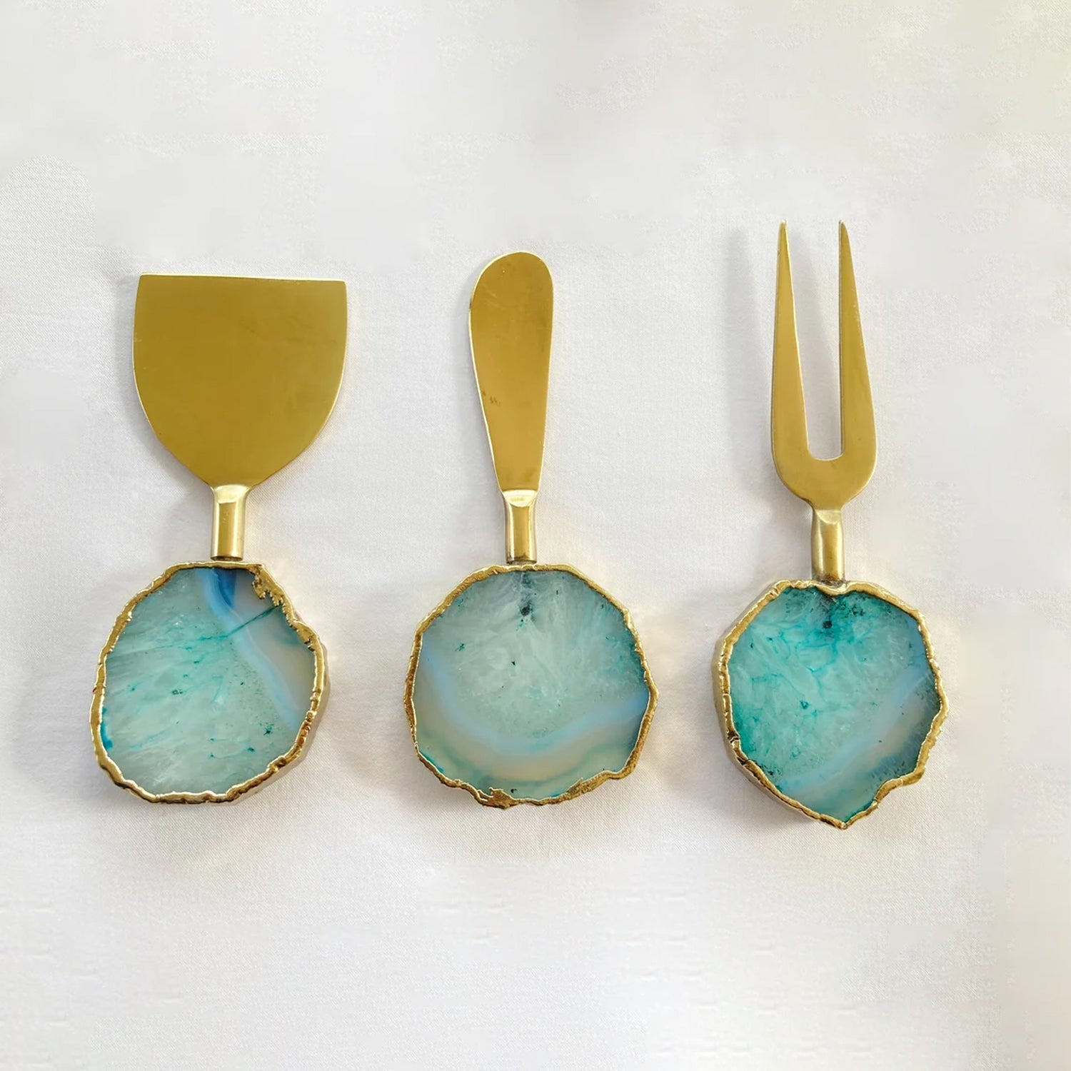 Set of 3 Aqua Agate Cheese Knives/Spreaders