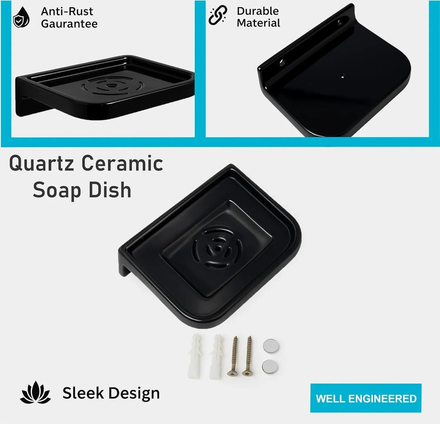 Balck Soap Dish Unbreakable Abs Square Ceramic Finish (RB-118)