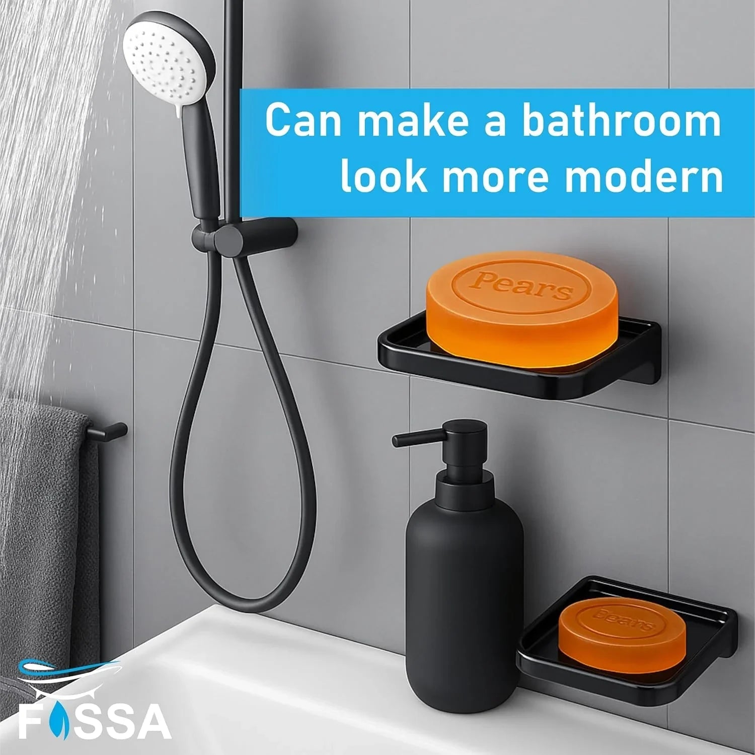 Balck Soap Dish Unbreakable Abs Square Ceramic Finish (RB-118)